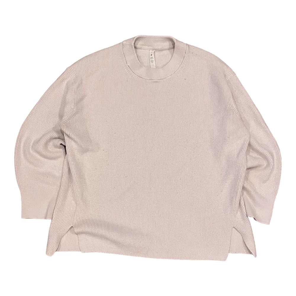 Lululemon Womens Merino Wool Blend Sweater Cream Crew Neck Ribbed Knit Size 14